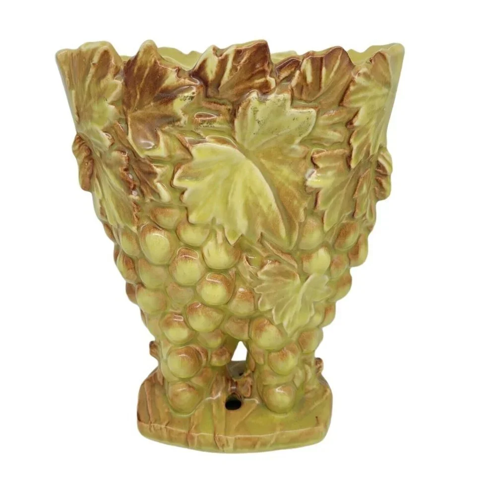 Vintage McCoy Pottery Twin Grape Vase Yellow Brown Circa 1950's Home Decor
